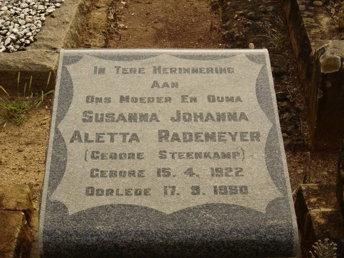RADEMEYER Susanna Johanna Aletta nee STEENKAMP 1922-1990