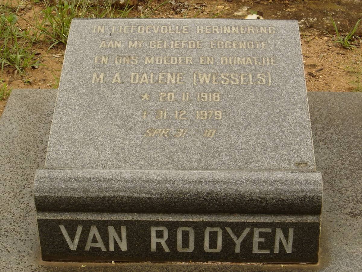 ROOYEN M.A. Dalene, van nee WESSELS 1918-1979