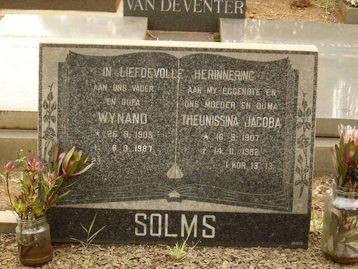 SOLMS Wynand 1903-1987 &amp; Theunissina Jacoba 1907-1982