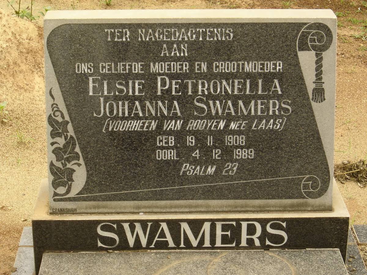 SWAMERS Elsie Petronella Johanna formerly VAN ROOYEN nee LAAS 1908-1989