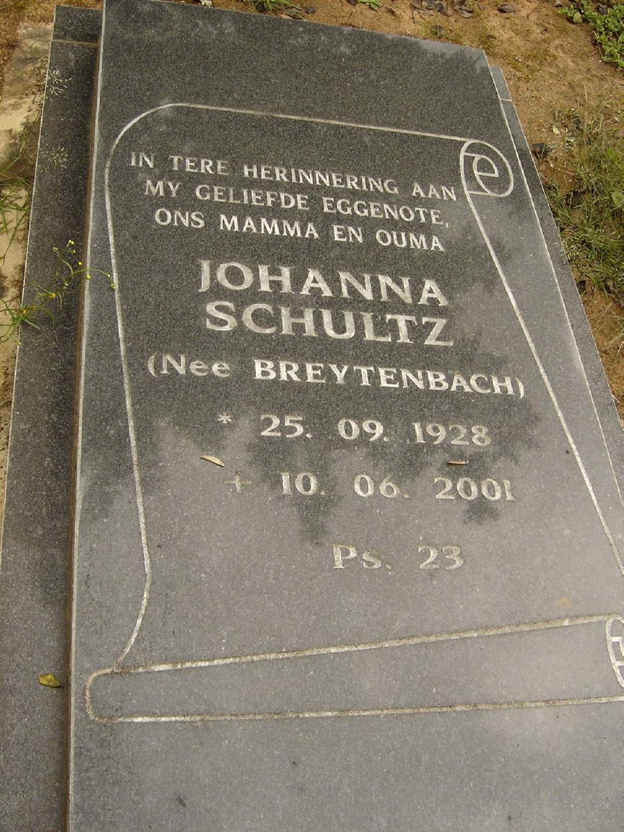 SCHULTZ Johanna nee BREYTENBACH 1928-2001