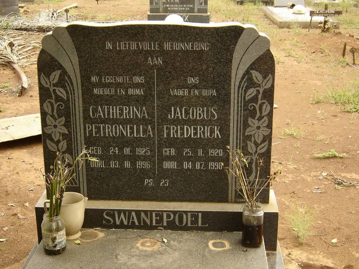 SWANEPOEL Jacobus Frederick 1920-1998 &amp; Catherina Petronella 1925-1996