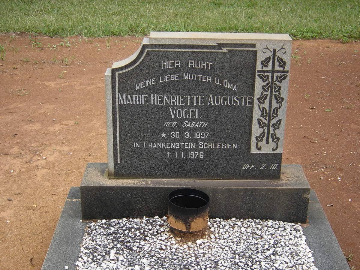 VOGEL Marie Henriette Auguste nee SABATH 1897-1976