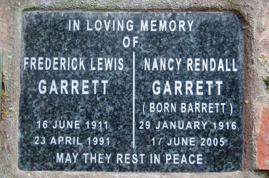 GARRETT Frederick Lewis 1911-1991 &amp; Nancy Rendall BARRETT 1916-2005