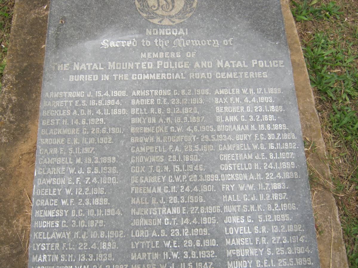 02. MEMORIAL TO MEMBERS OF THE NATAL MOUNTED POLICE AND NATAL POLICE