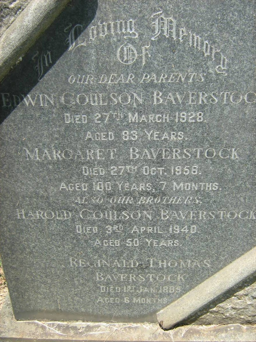 BAVERSTOCK Edwin Coulson -1928 &amp; Margaret -1956 :: BAVERSTOCK Harold Coulson -1940 :: BAVERSTOCK Reginald Thomas -1895