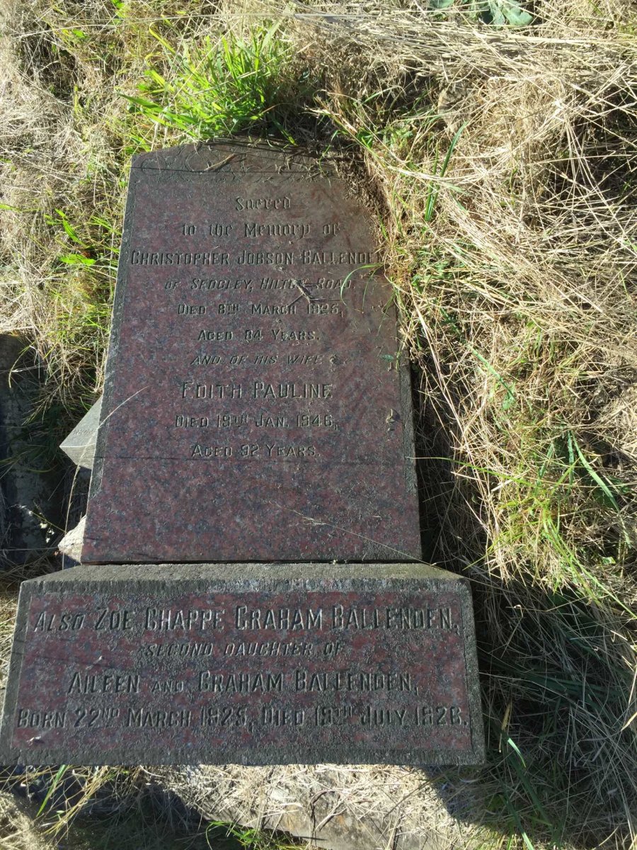 BALLENDEN Christopher Jobson 1841-1925 &amp; Edith Pauline 1853-1946 :: BALLENDEN Zoe Chappe Graham 1925-1926