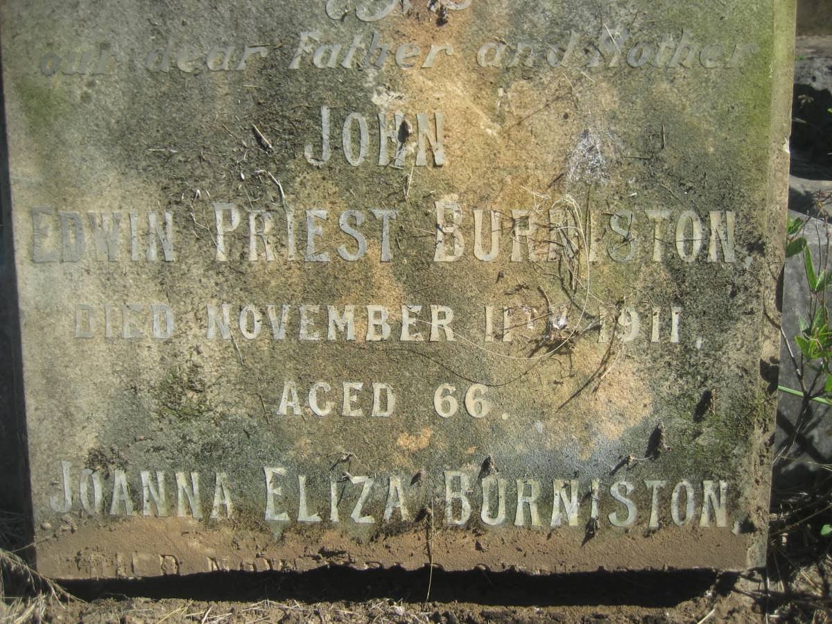 BURNISTON John Edwin Priest -1911 &amp; Joanna Eliza