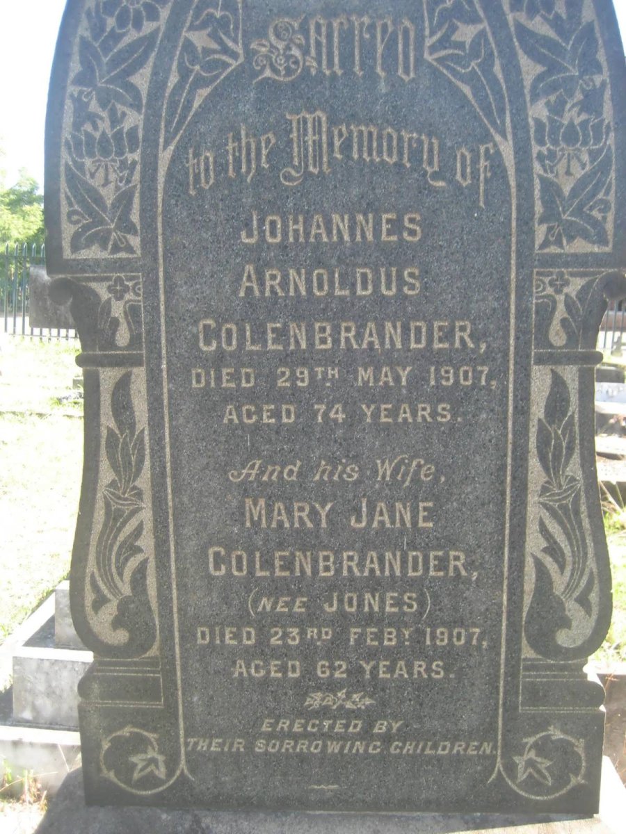 COLENBRANDER Johannes Arnoldus -1907 &amp; Mary Jane JONES -1907