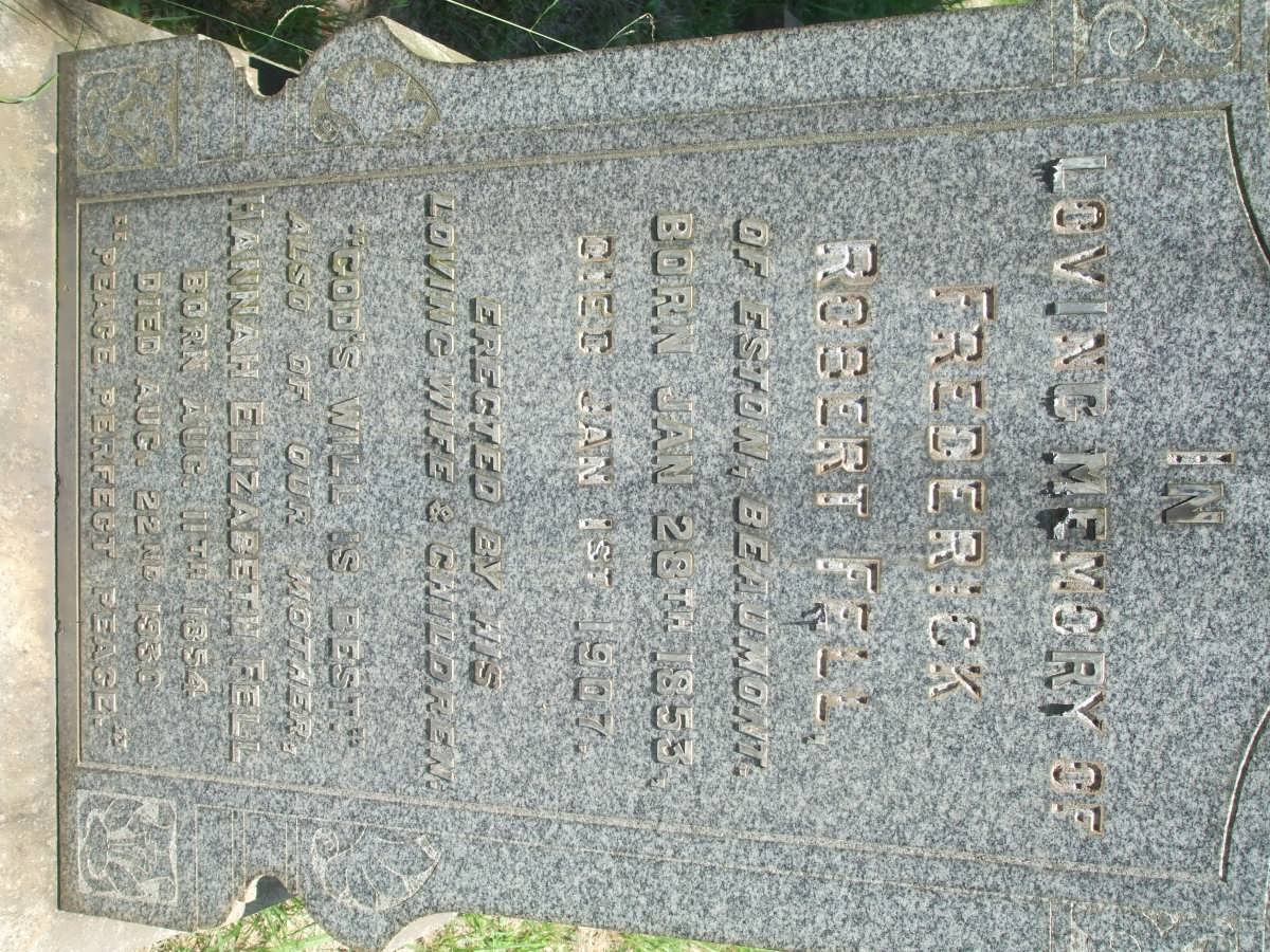 FELL Frederick Robert 1853-1907 &amp; Hannah Elizabeth 1854-1930