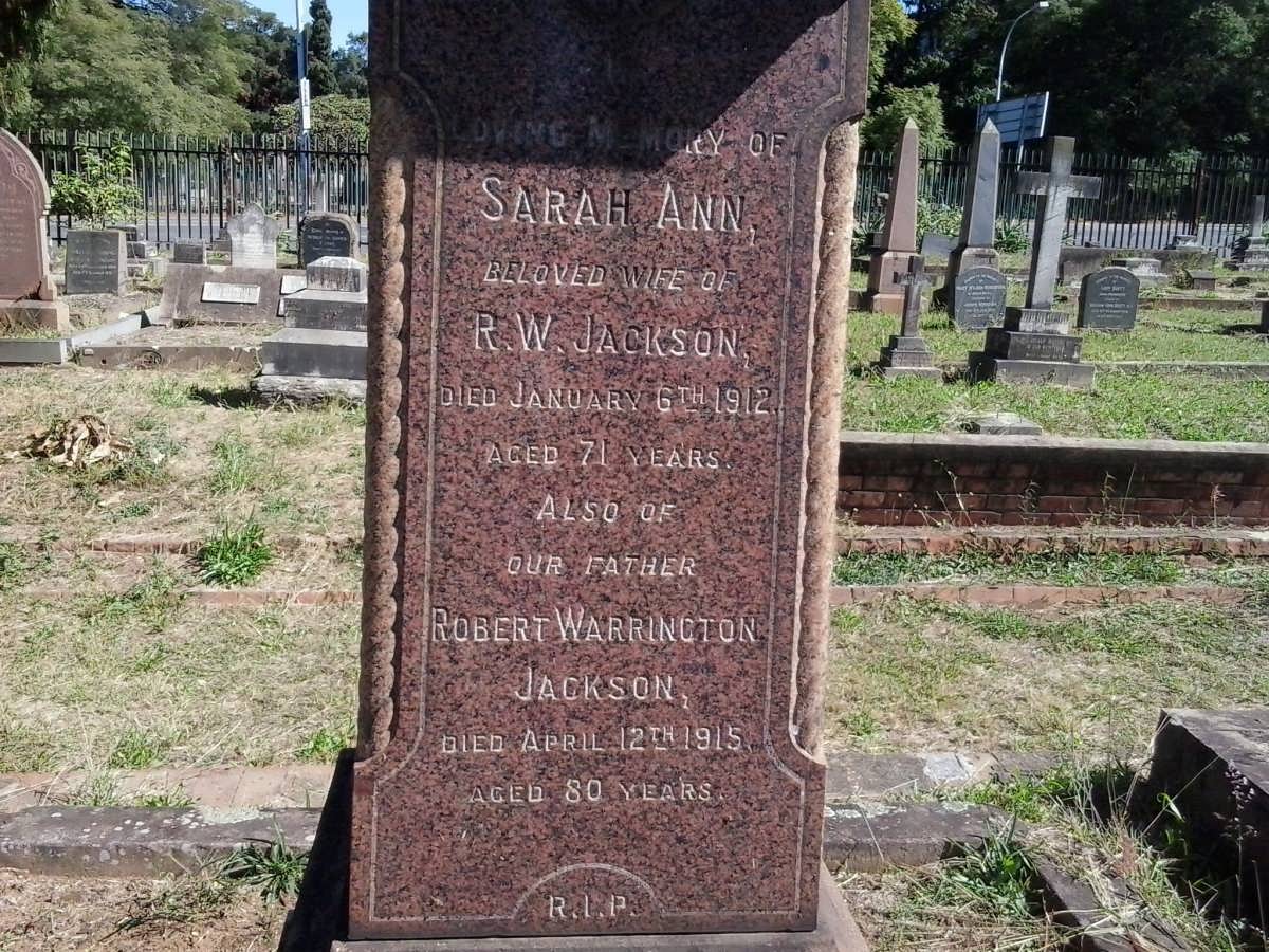 JACKSON Robert Warrington -1915 &amp; Sarah Ann -1912 :: JACKSON Fred -1879 _1