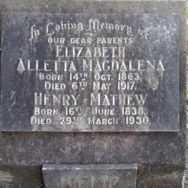 KEMP Henry Mathew 1838-1930 &amp; Elizabeth Alletta Magdalena 1863-1917