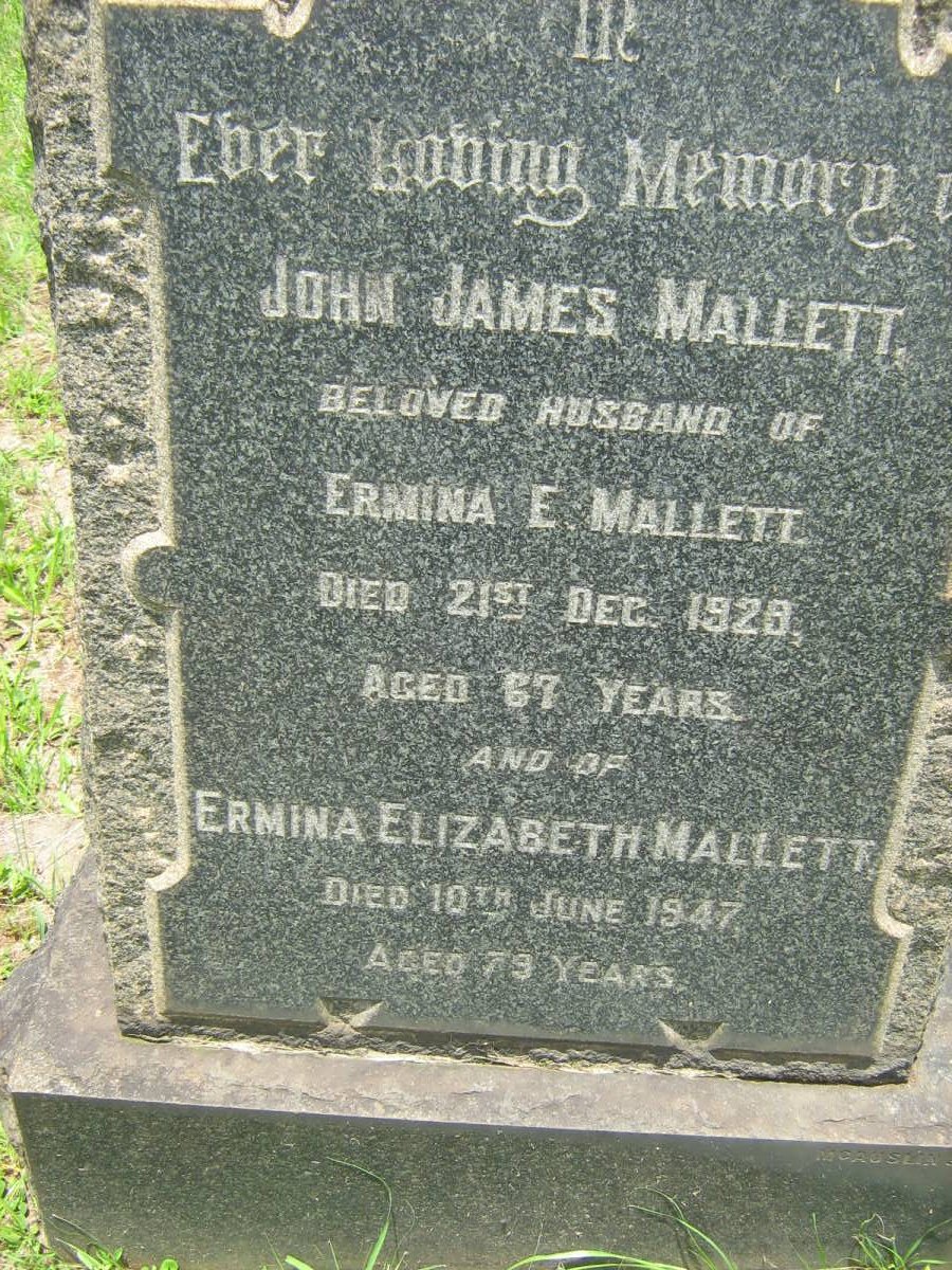 MALLETT John James -1928 &amp; Ermina Elizabeth -1947