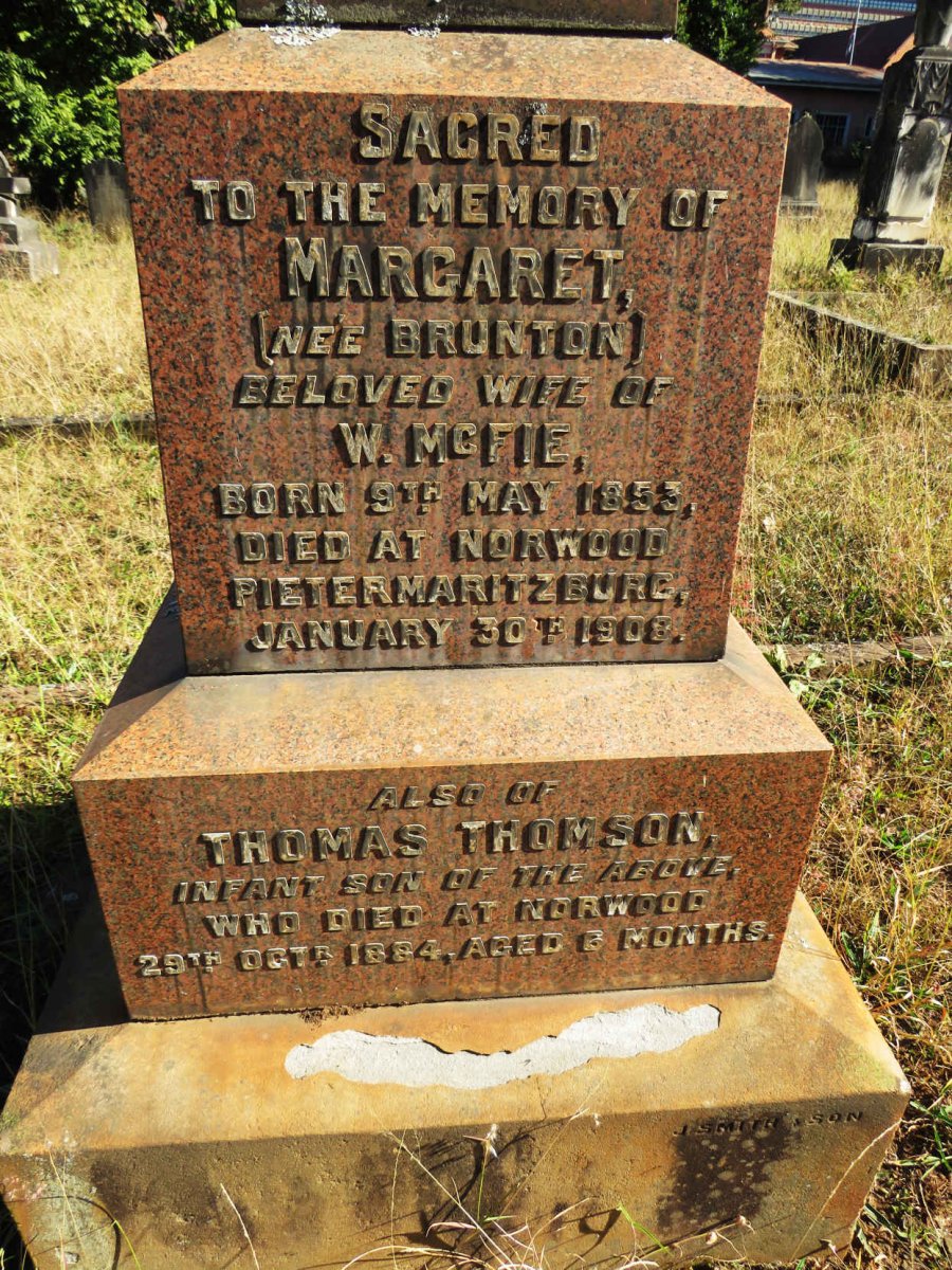 MCFIE Margaret nee BRUNTON 1853-1908 :: MCFIE Thomas Thomson -1884