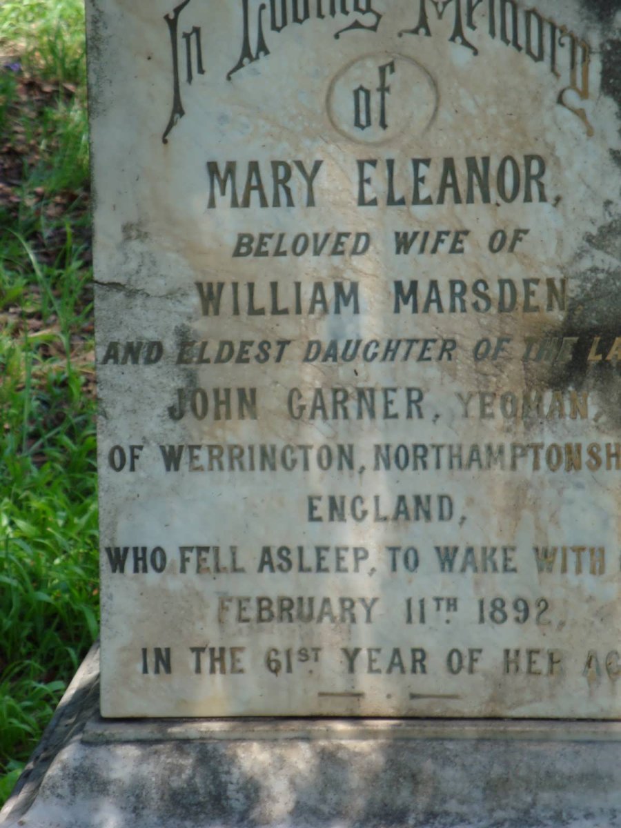 MARSDEN Mary Eleanor nee GARNER -1892