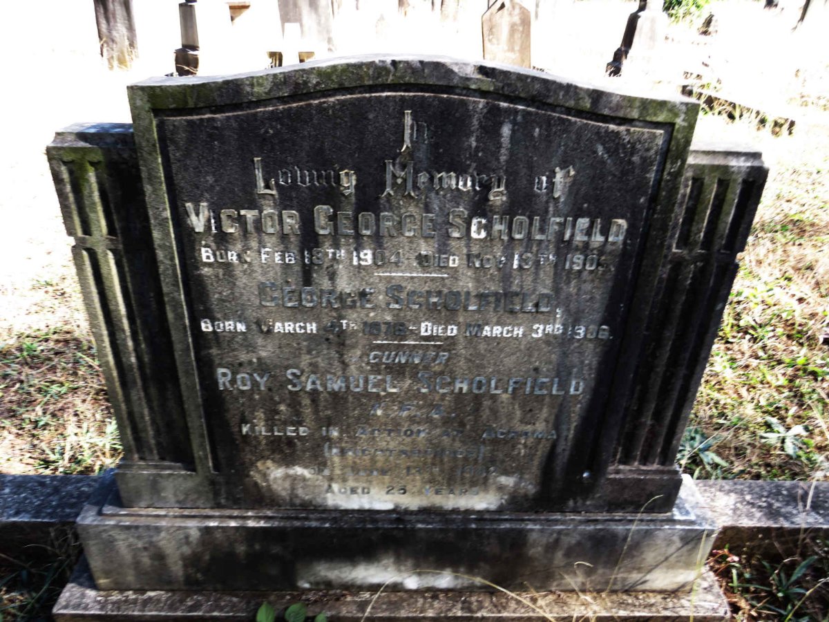 SCHOLFIELD Victor George 1904-1905 :: SCHOLFIELD George 1878-1936 :: SCHOLFIELD Roy Samuel -1942