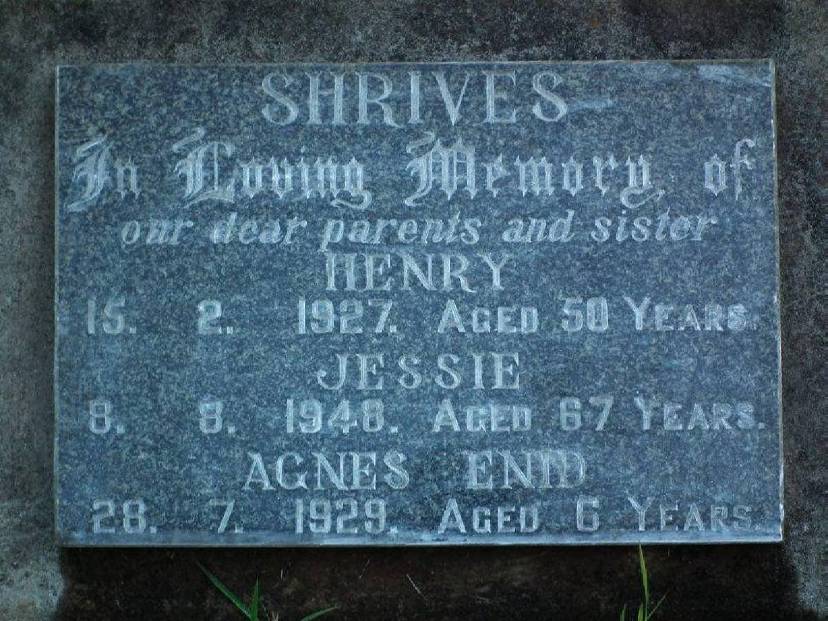 SHRIVES Henry -1927 &amp; Jessie -1948 :: SHRIVES Agnes Enid -1929