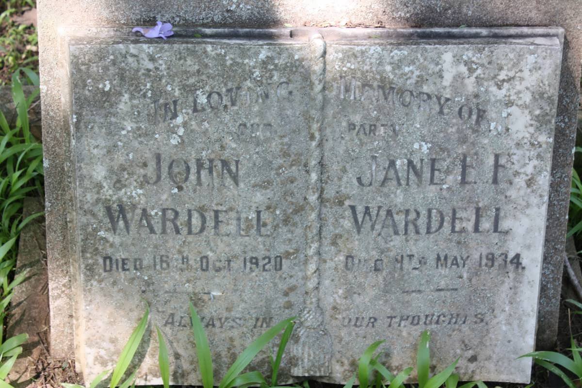 WARDELL John -1920 &amp; Jane E.F. -1934