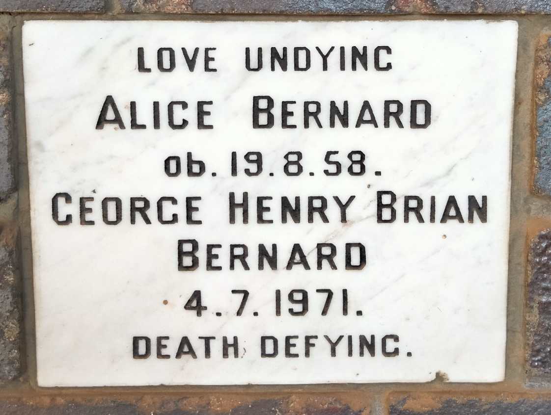 BERNARD George Henry Brian -1971 & Alice -1958