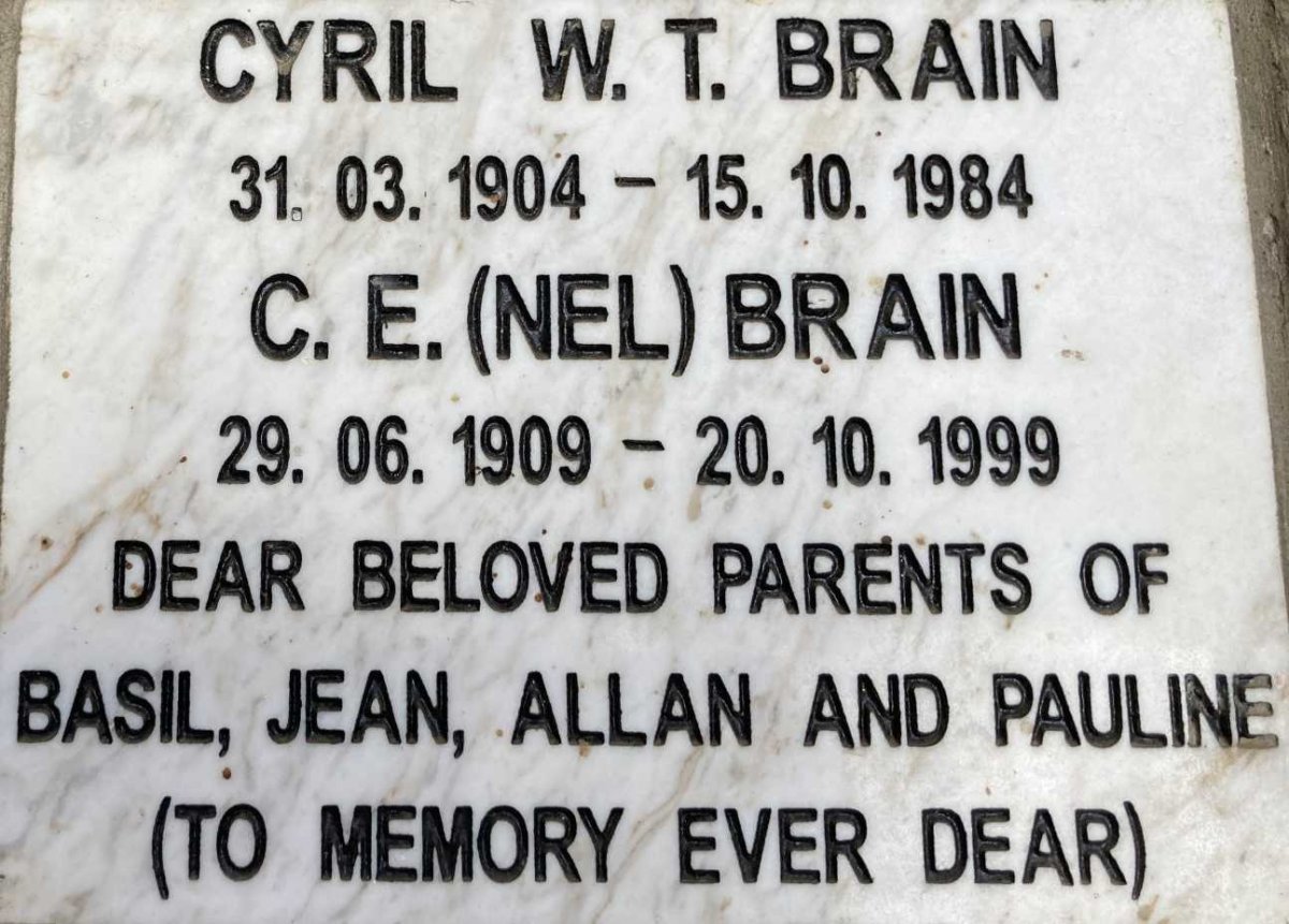 BRAIN Cyril W.T. 1904-1984 & C.E. nee NEL 1909-1999