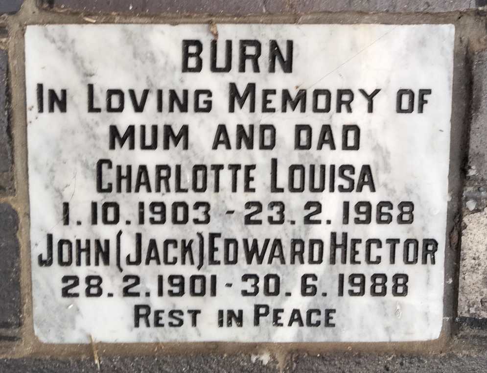 BURN John Edward Hector 1901-1988 & Charlotte Louisa 1903-1968