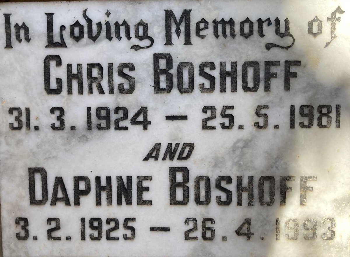 BOSHOFF Chris 1924-1981 & Daphne 1925-1993