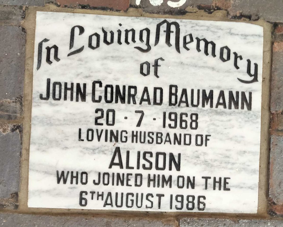 BAUMANN John Conrad -1968 & Alison -1986