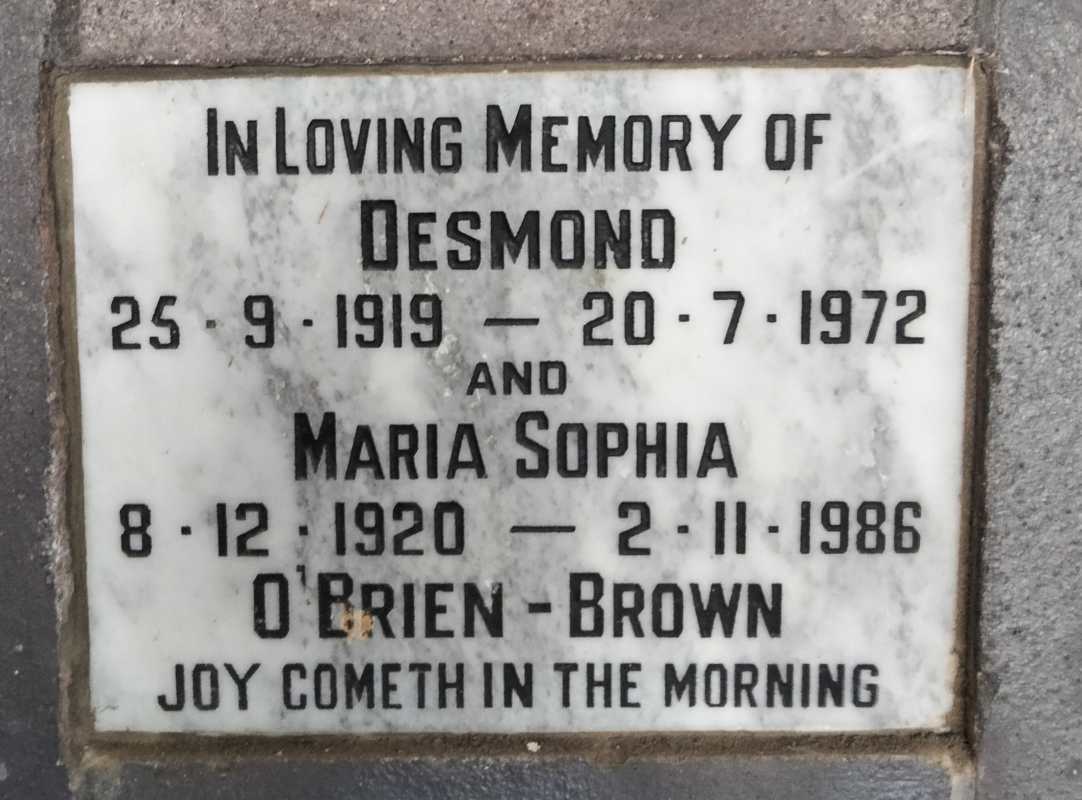 BROWN Desmond, O'BRIEN 1919-1972 & Maria Sophia 1920-1986