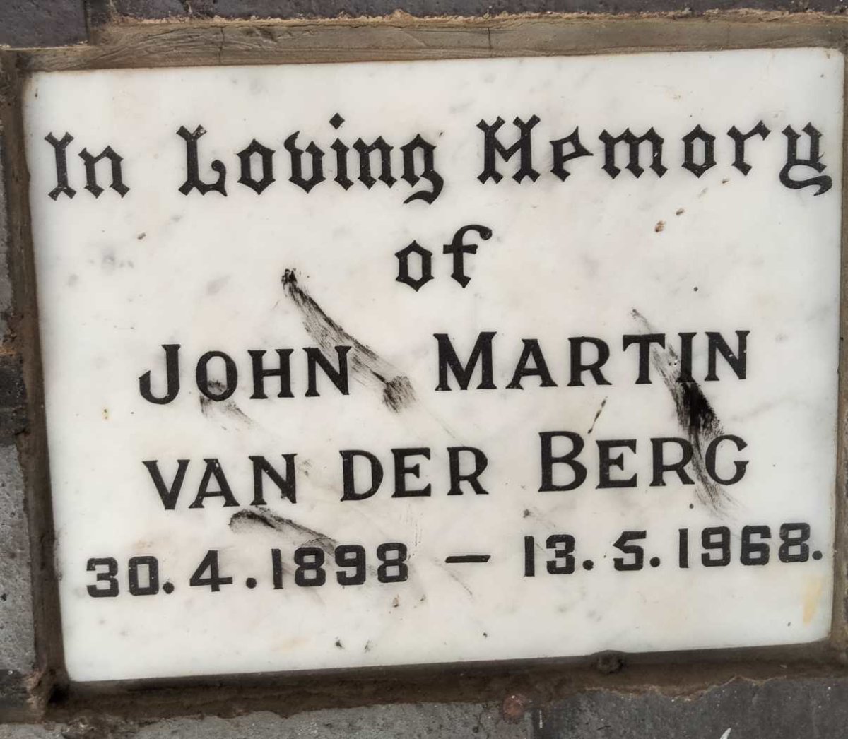 BERG John Martin, van der 1898-1968