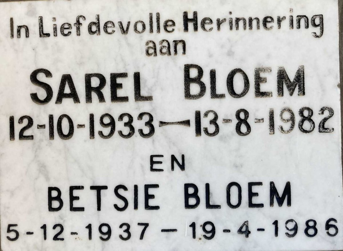 BLOEM Sarel 1933-1982 & Betsie 1937-1986