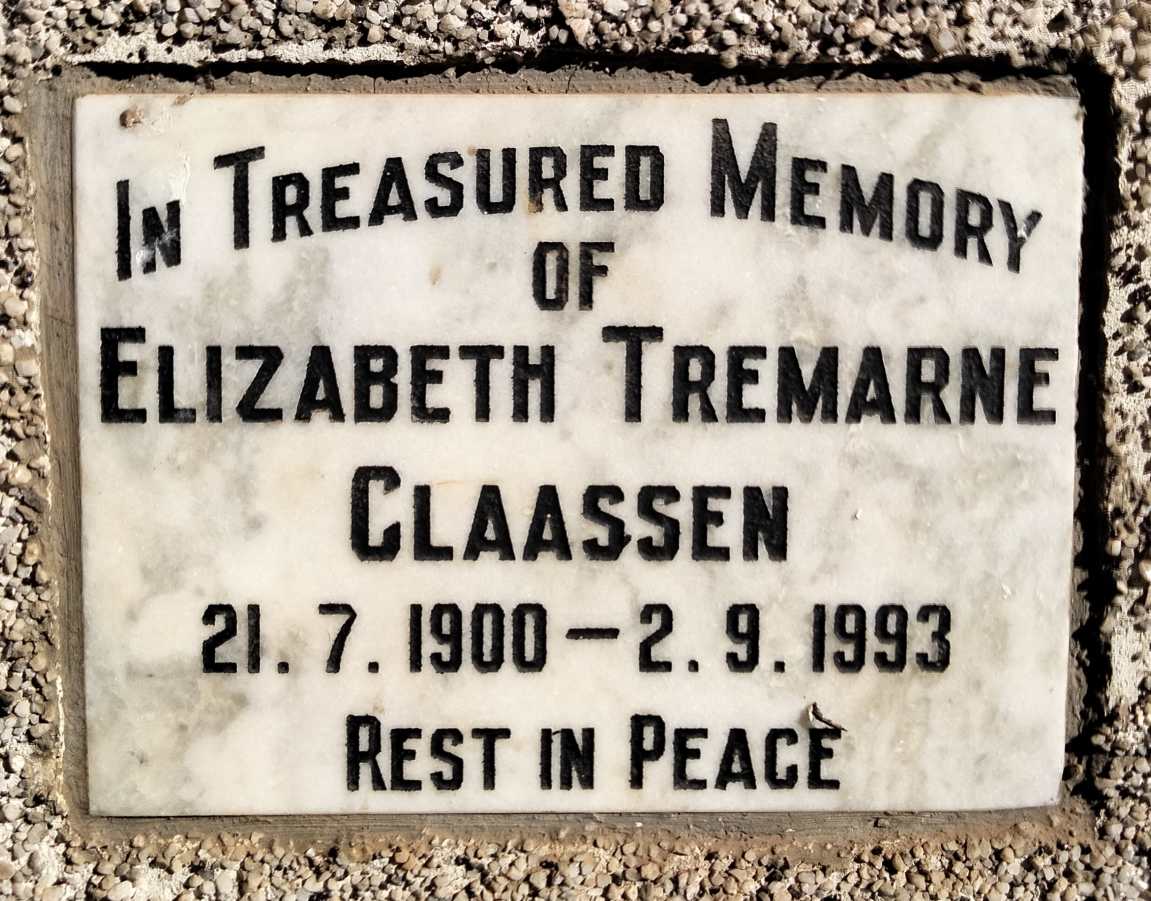 CLAASSEN Elizabeth Tremarne 1900-1993