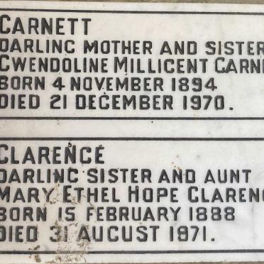 CLARENCE Mary Ethel Hope 1888-1971 :: GARNETT Gwendoline Millicent 1894-1970  