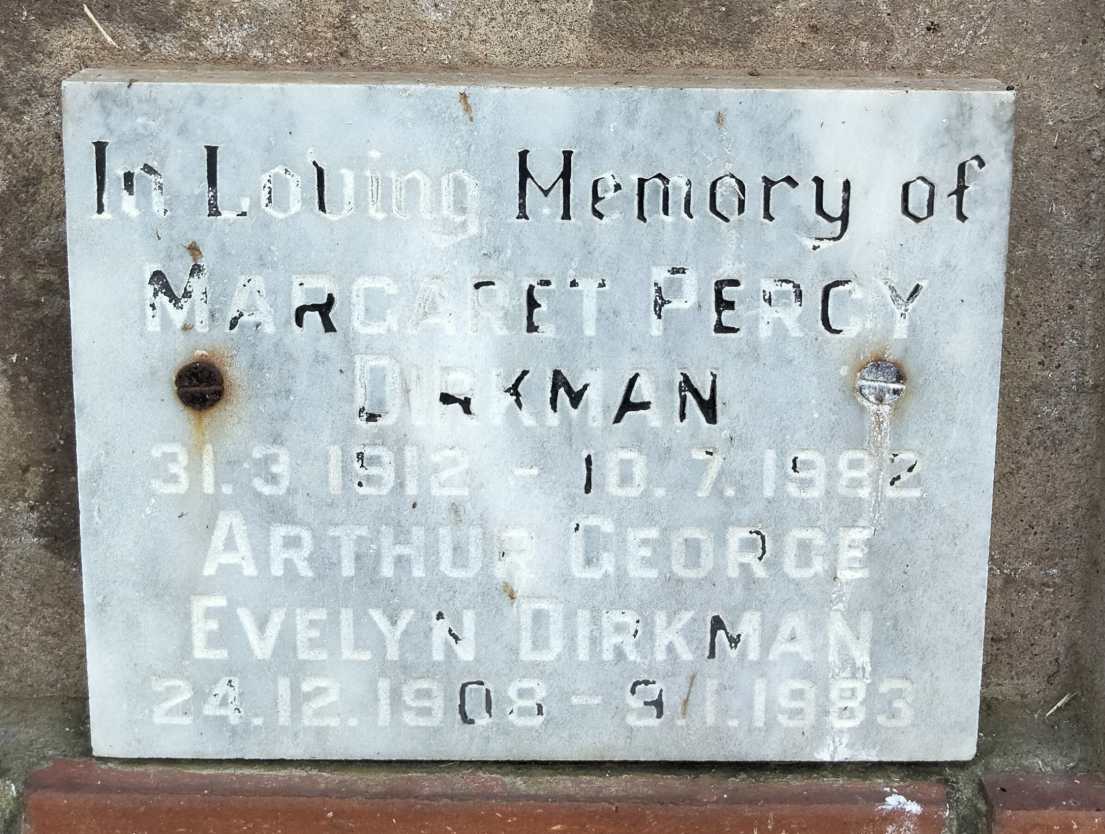 DIRKMAN Arthur George Evelyn 1908-1983 & Margaret Percy 1912-1982