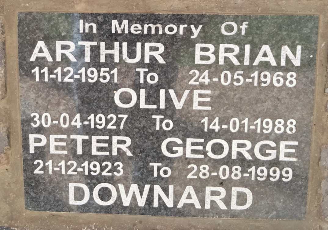 DOWNARD Peter George 1923-1999 & Olive 1927-1988 :: DOWNARD Arthur Brian 1951-1968