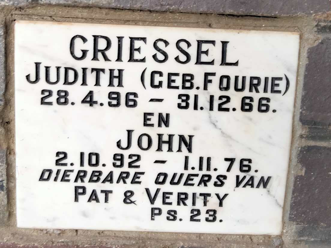 GRIESSEL John 1892-1976 & Judith FOURIE 1896-1966