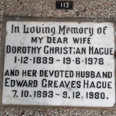 HAGUE Edward Greaves 1893-1980 & Dorothy Christian 1889-1978