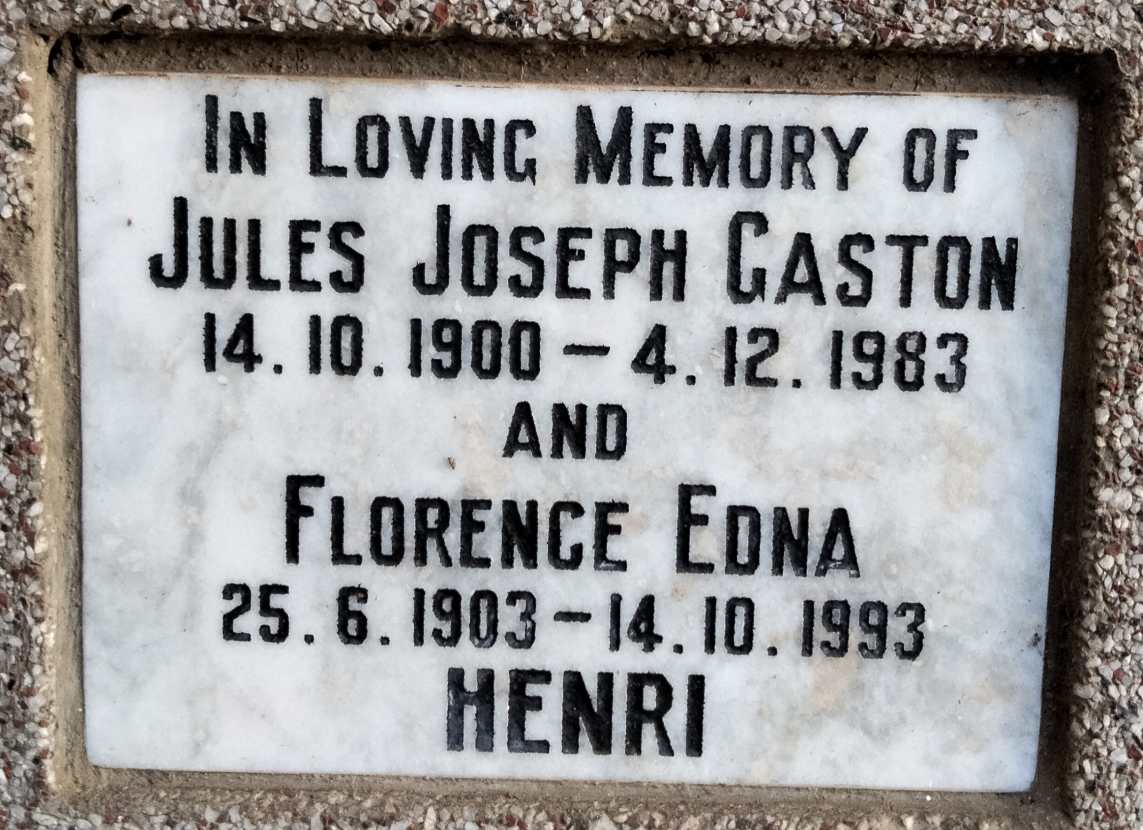 HENRI Jules Joseph Gaston 1900-1983 & Florence Edna 1903-1993