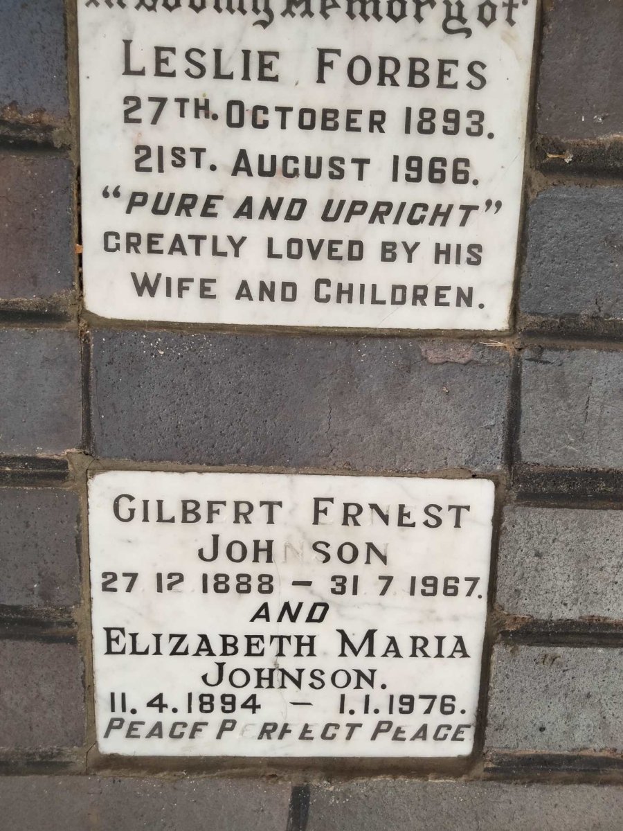 JOHNSON Gilbert Ernest 1888-1967 & Elizabeth Maria 1894-1976