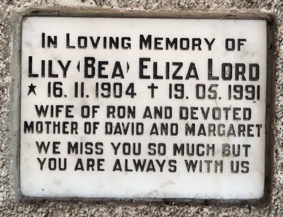 LORD Lily Eliza 1904-1991