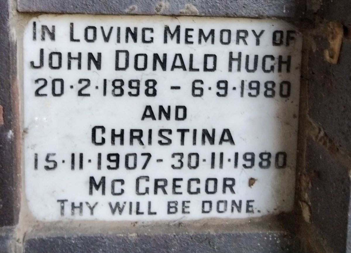 MC GREGOR John Donald Hugh 1898-1980 & Christina 1907-1980