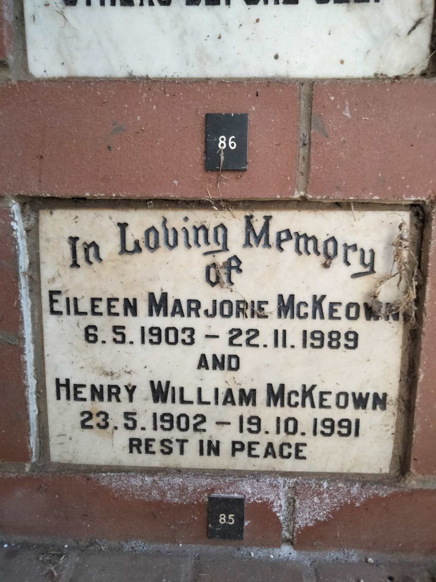 MCKEOWN Henry William 1902-1991 & Eileen Marjorie 1903-1989