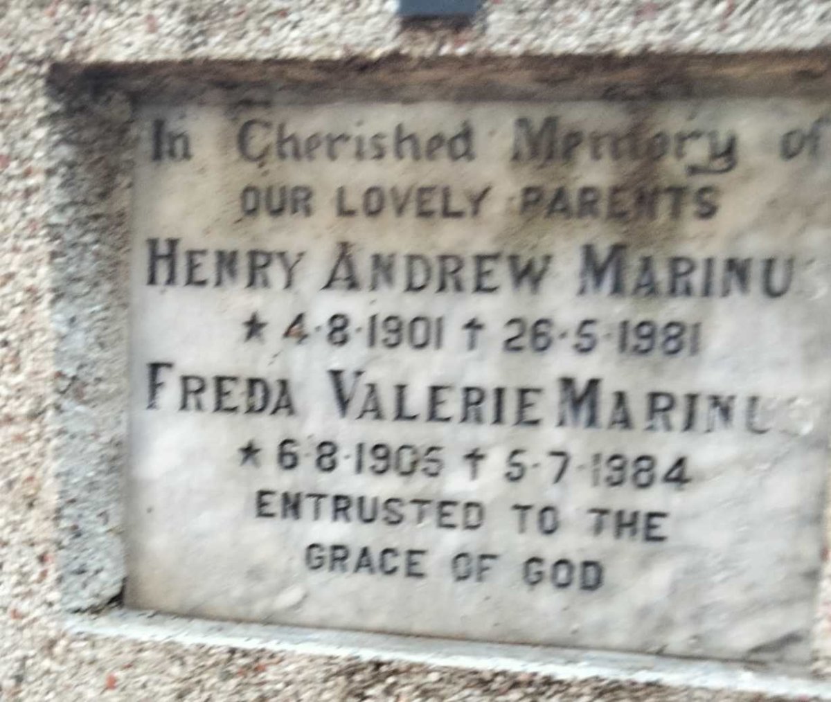 MARINUS Henry Andrew 1901-1981 & Freda Valerie 1905-1984