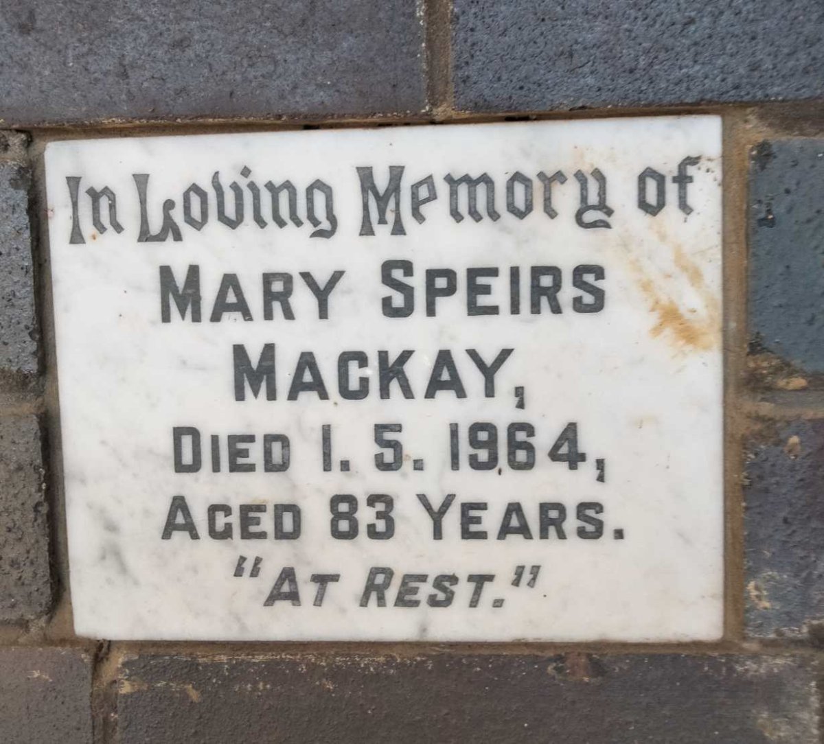 MACKAY Mary Speirs -1964