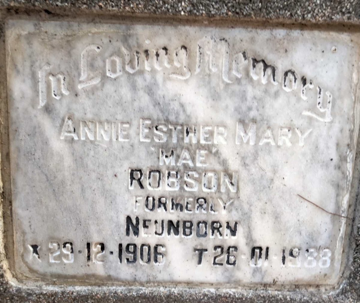 ROBSON Annie Esther Mary nee NEUNBORN 1906-1988