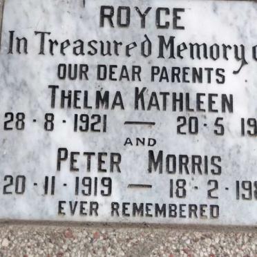 ROYCE Peter Morris 1919-1987 & Thelma Kathleen 1921-1980