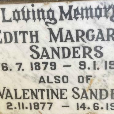 SANDERS Valentine 1877-1966 & Edith Margaret 1879-1963