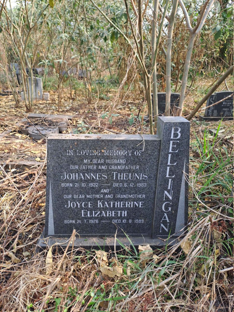 BELLINGAN Johannes Theunis 1922-1983 & Joyce Katherine Elizabeth 1926-1989