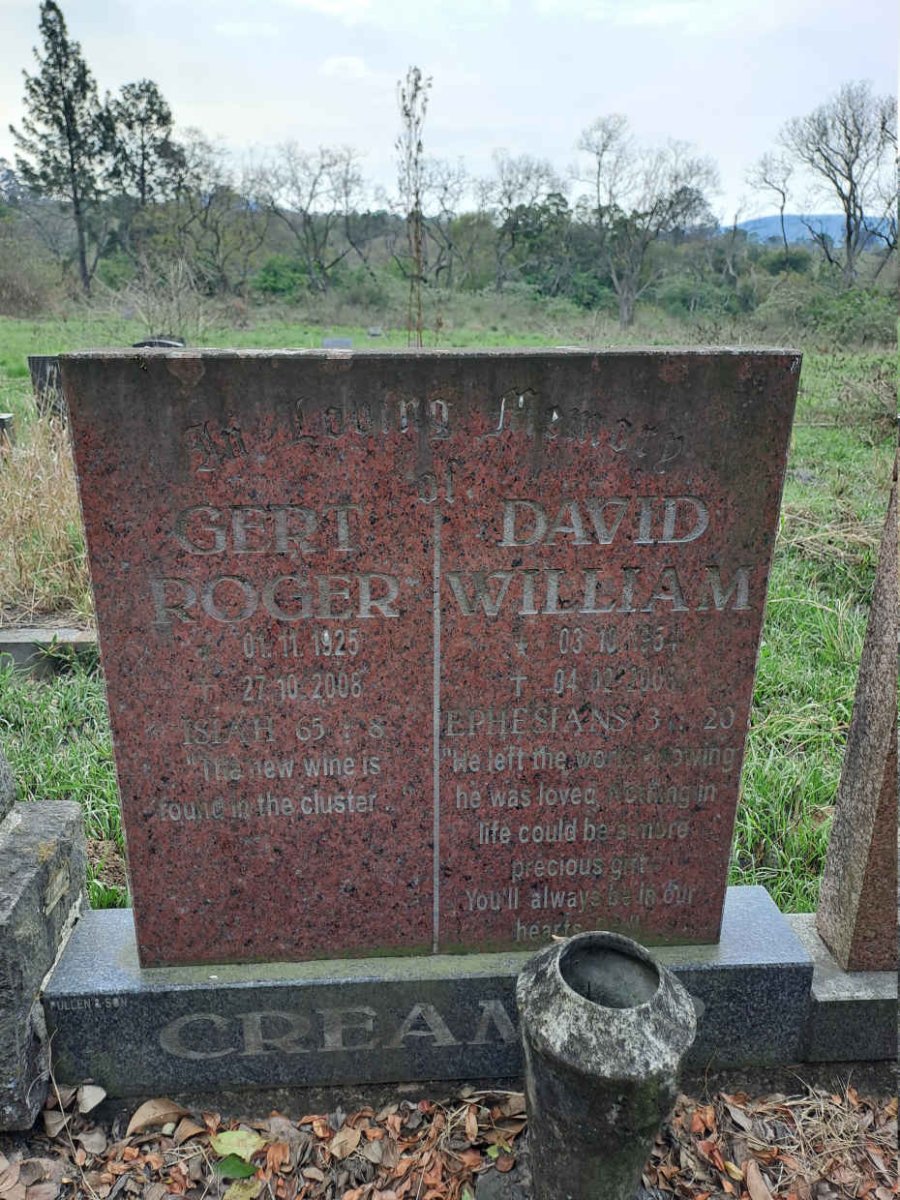 CREAMER Gert Roger 1925-2008 :: CREAMER David William 1954-2006