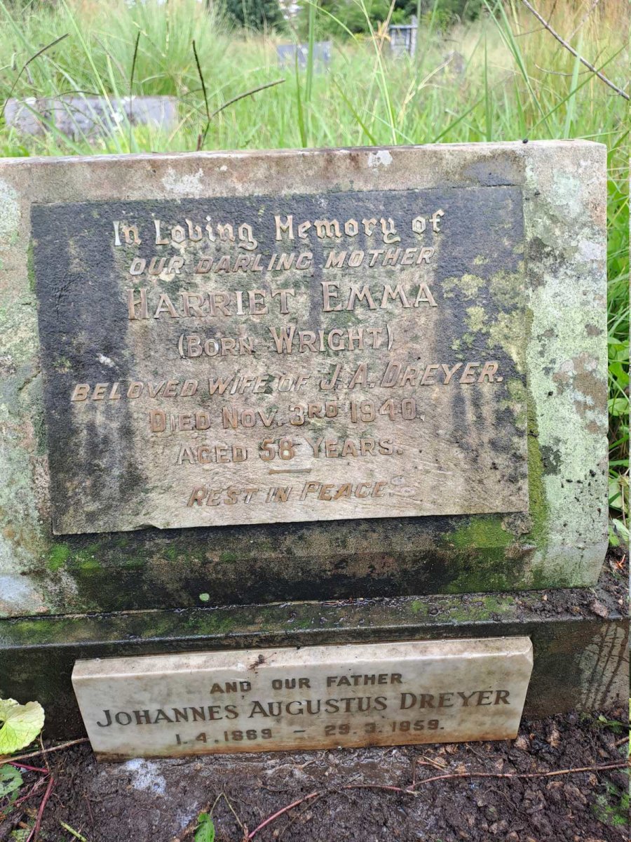 DREYER Johannes Augustus 1869-1959 & Harriet Emma WRIGHT -1940