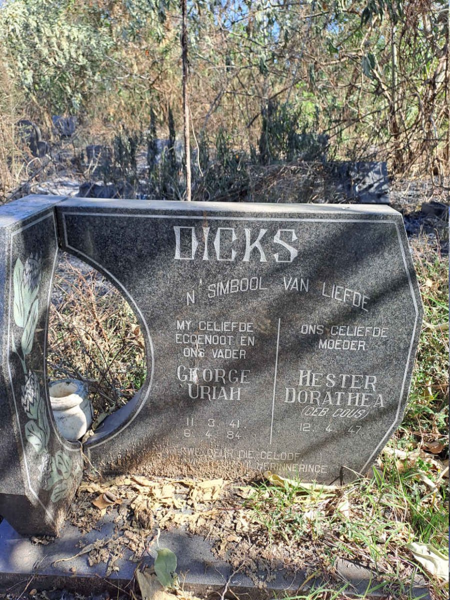 DICKS George Uriah 1941-1984 & Hester Dorathea GOUS 1947-